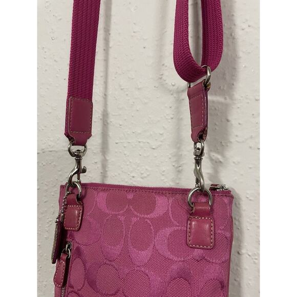 Vintage Y2K 90s Coach Signature Small Leather Crossbody Shoulder Bag Canvas Pink - Picture 10 of 14